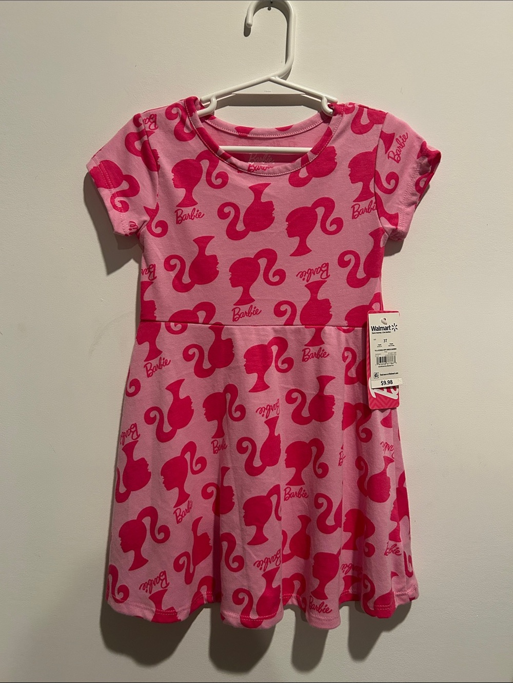 Barbie Pink All-Over Icon Print Short Sleeve Kids Dress